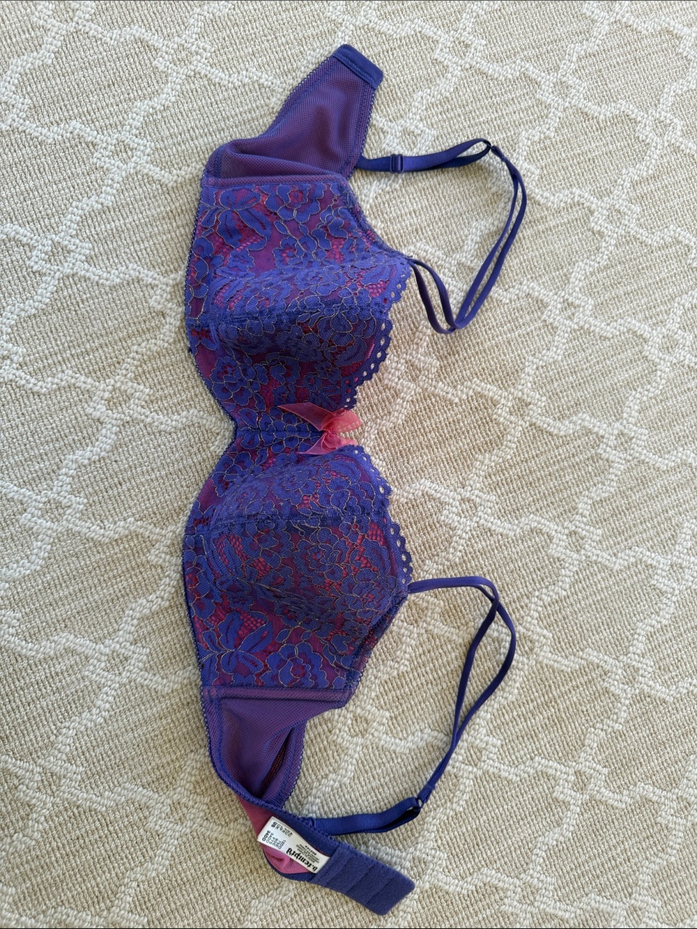 Purple Lace Underwire Bra with Pink Accents